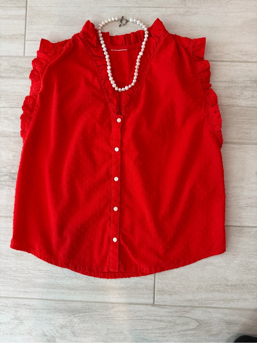 JCPenney Swiss Dot Ruffle Blouse – Vibrant Red 🔴  100% cotton Size M
